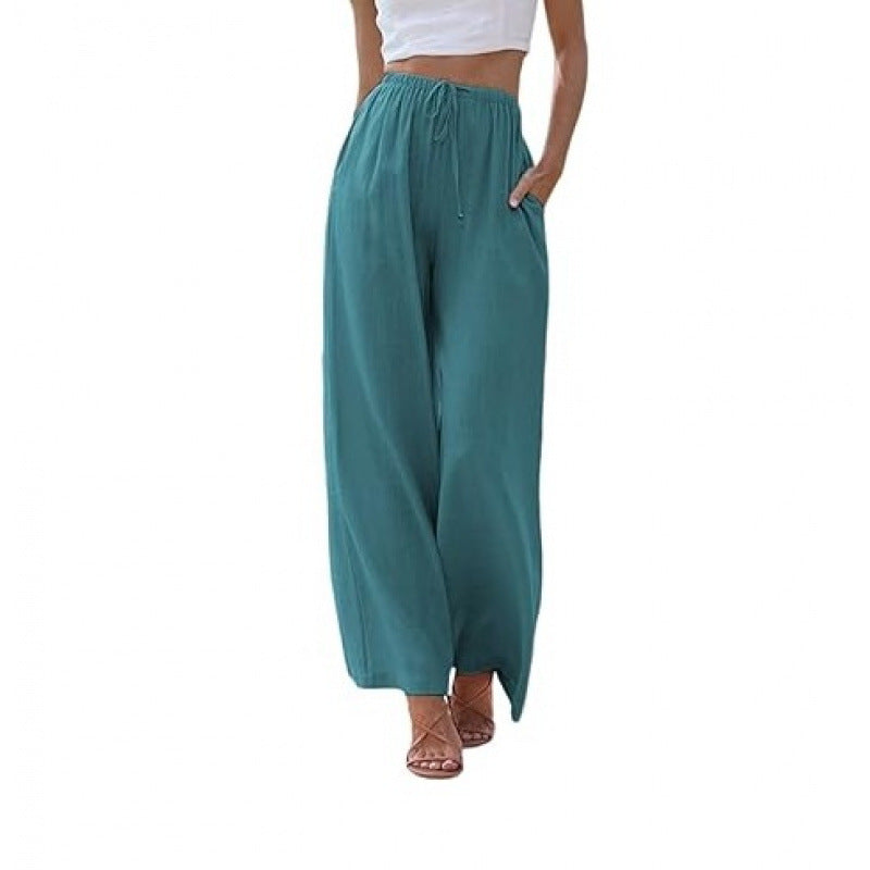 Loose Casual Pocket Drawstring Wide-leg Pants