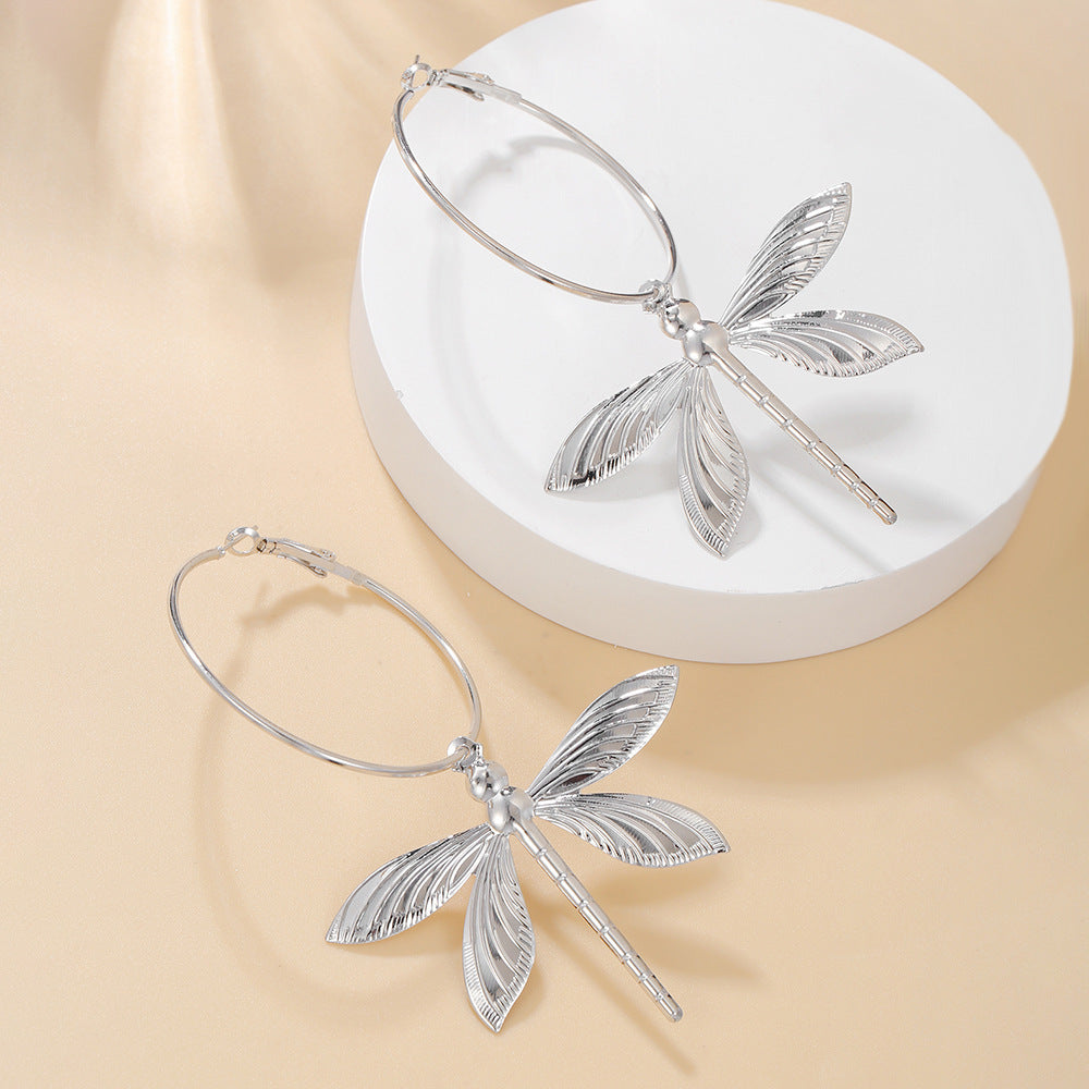 Large Retro Dragonfly Stud Earrings