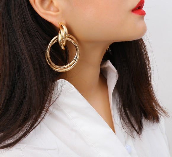 Oversized Hollow Round Alloy Drop Earrings
