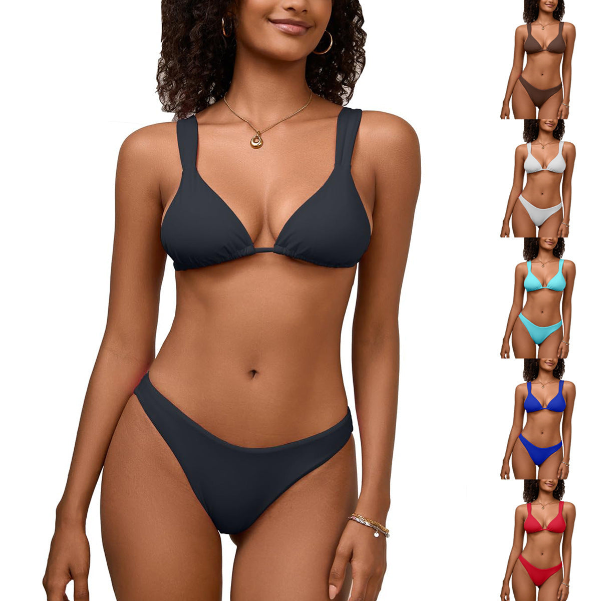 Solid Color Lace-up Bikini Swimsuit
