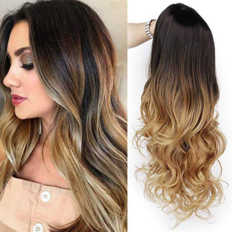 Black Gradient Gold Human Hair Wigs