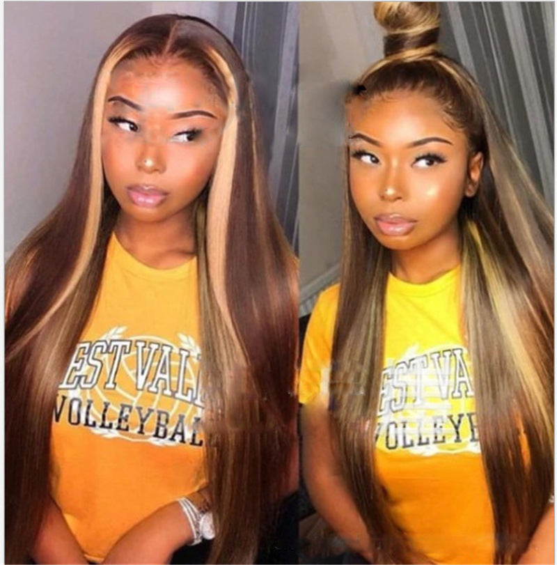Mid-length straight Brown Pick Human Hair Wigs