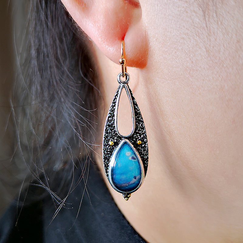 Tear Drop Blue Resin Earrings