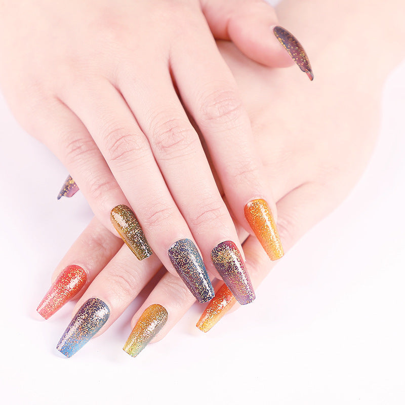 Gradient Glitter Powder Trapezoidal Nail Art
