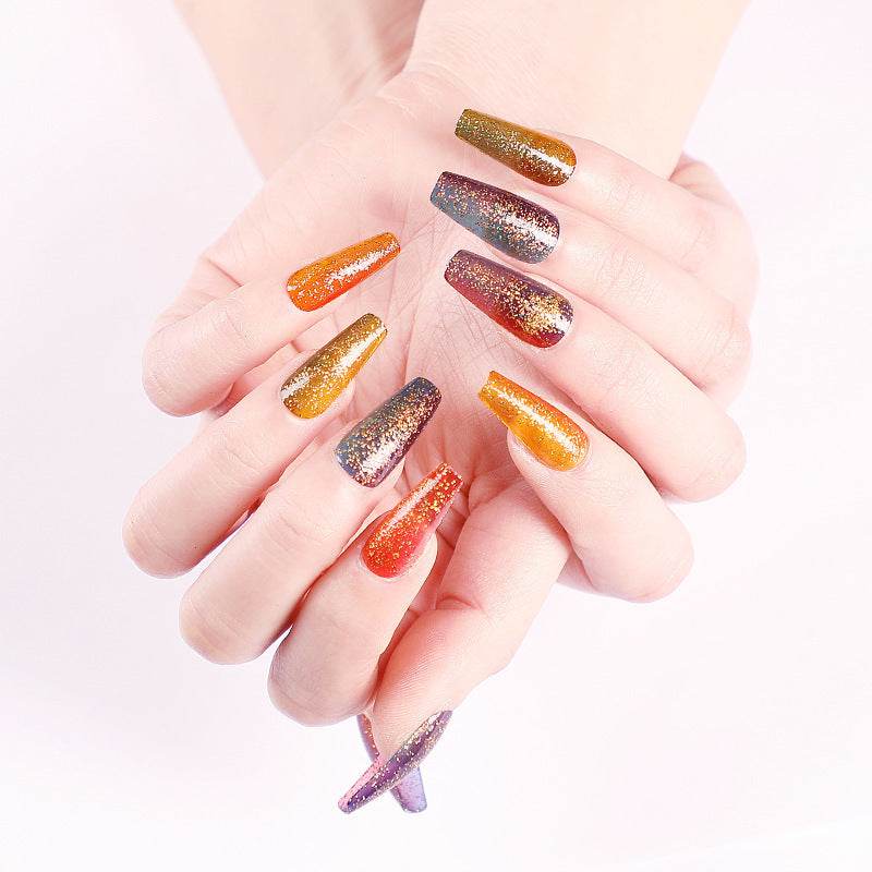 Gradient Glitter Powder Trapezoidal Nail Art