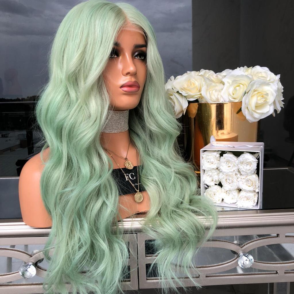 Green Mid-Length Curly Hair Wigs