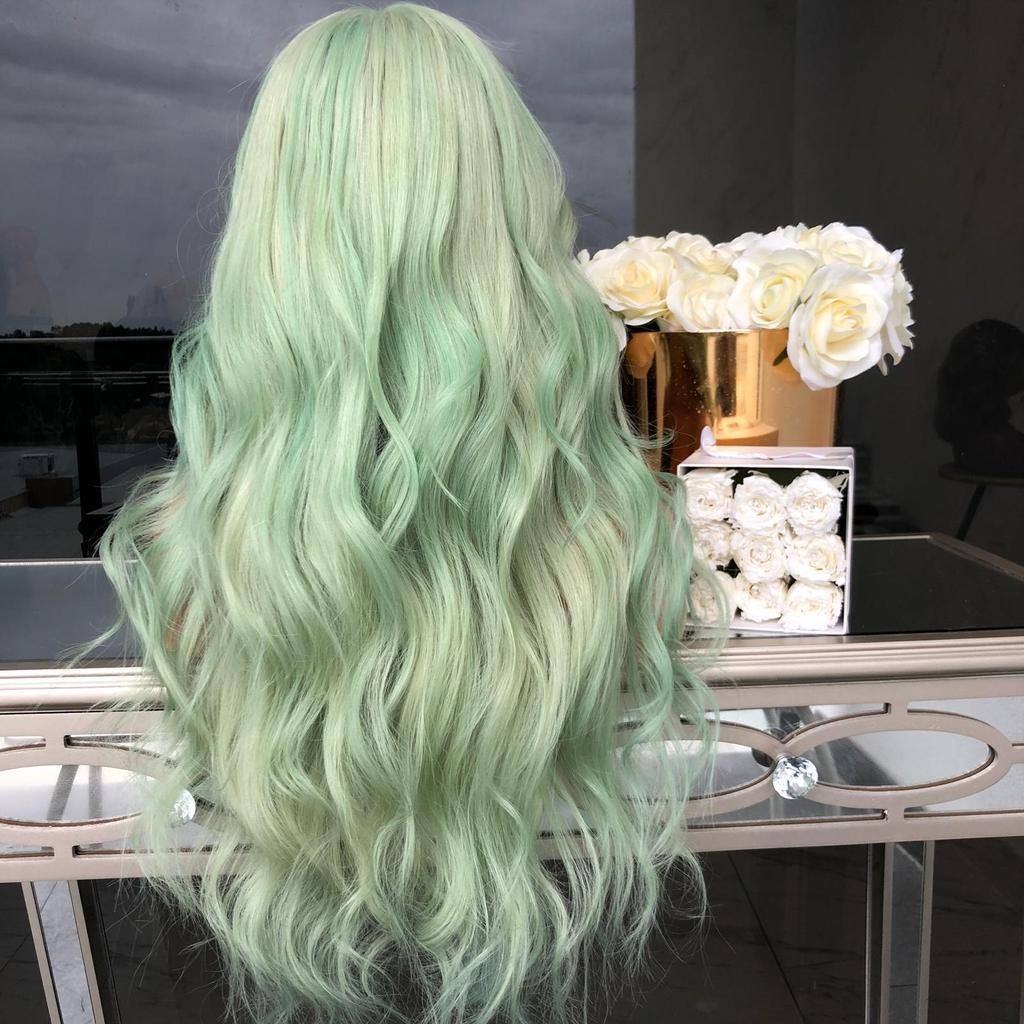 Green Mid-Length Curly Hair Wigs