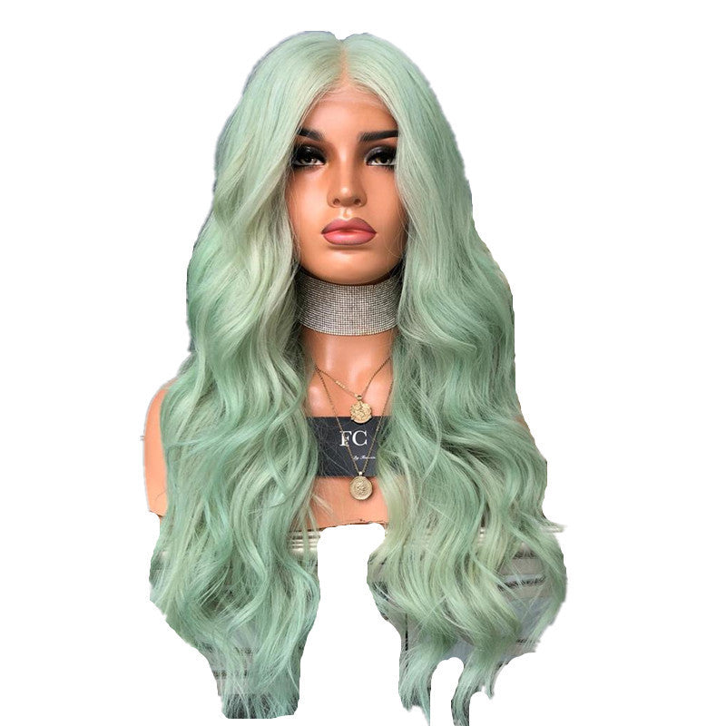 Green Mid-Length Curly Hair Wigs