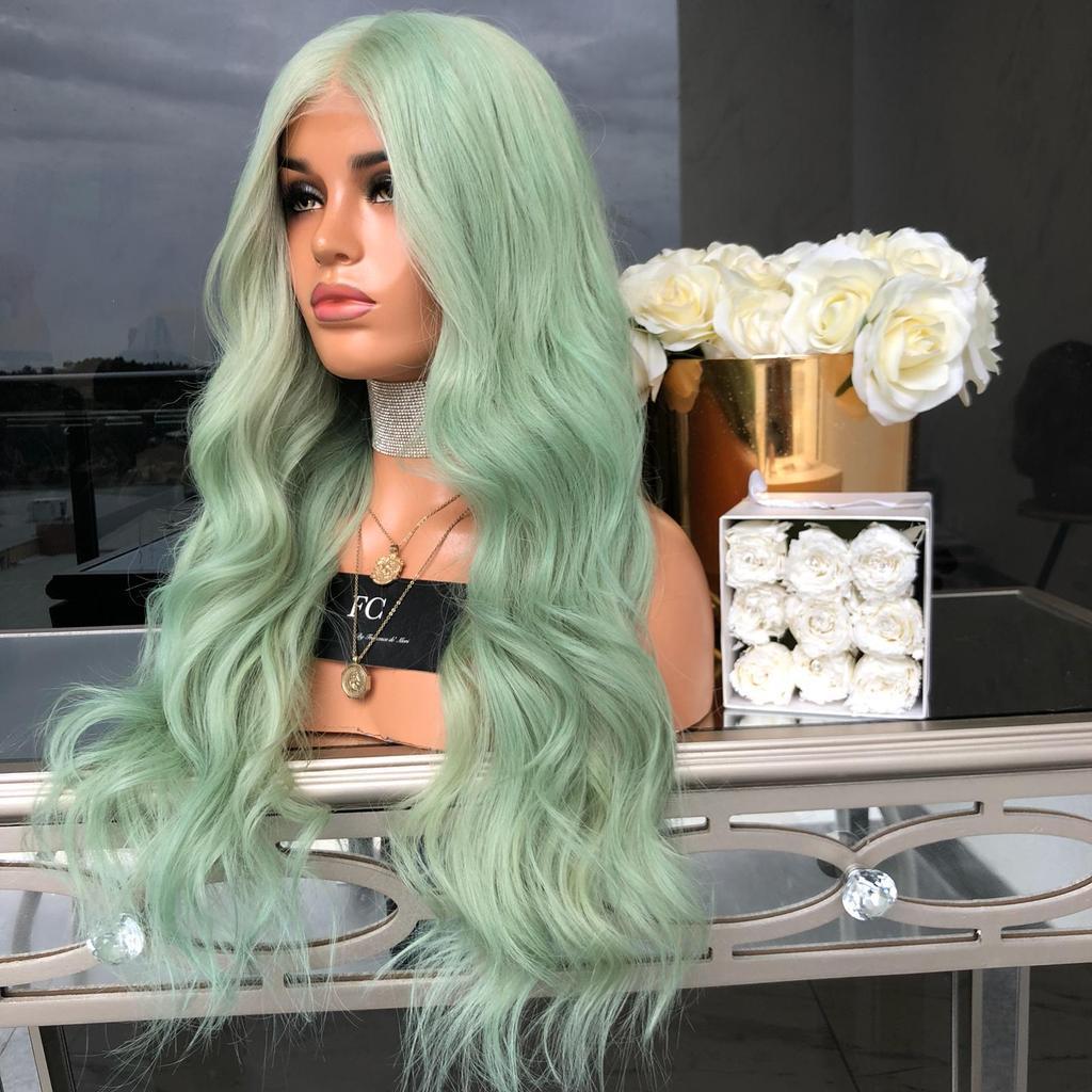 Green Mid-Length Curly Hair Wigs