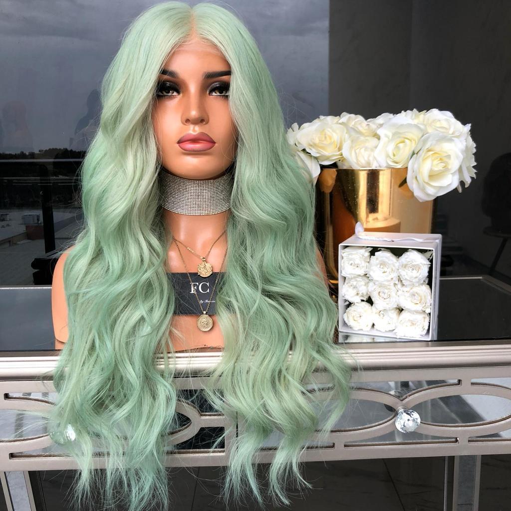 Green Mid-Length Curly Hair Wigs