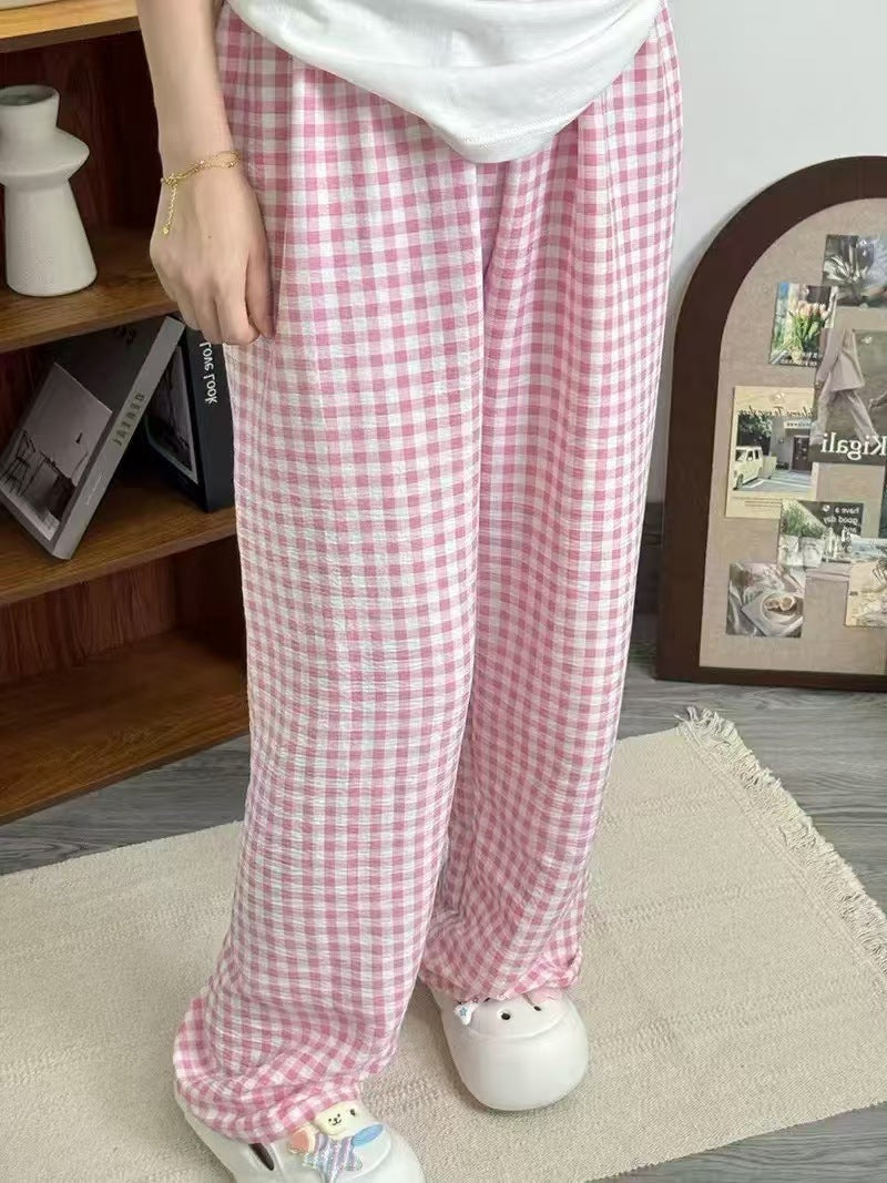 Plaid Casual Wide-leg Pants