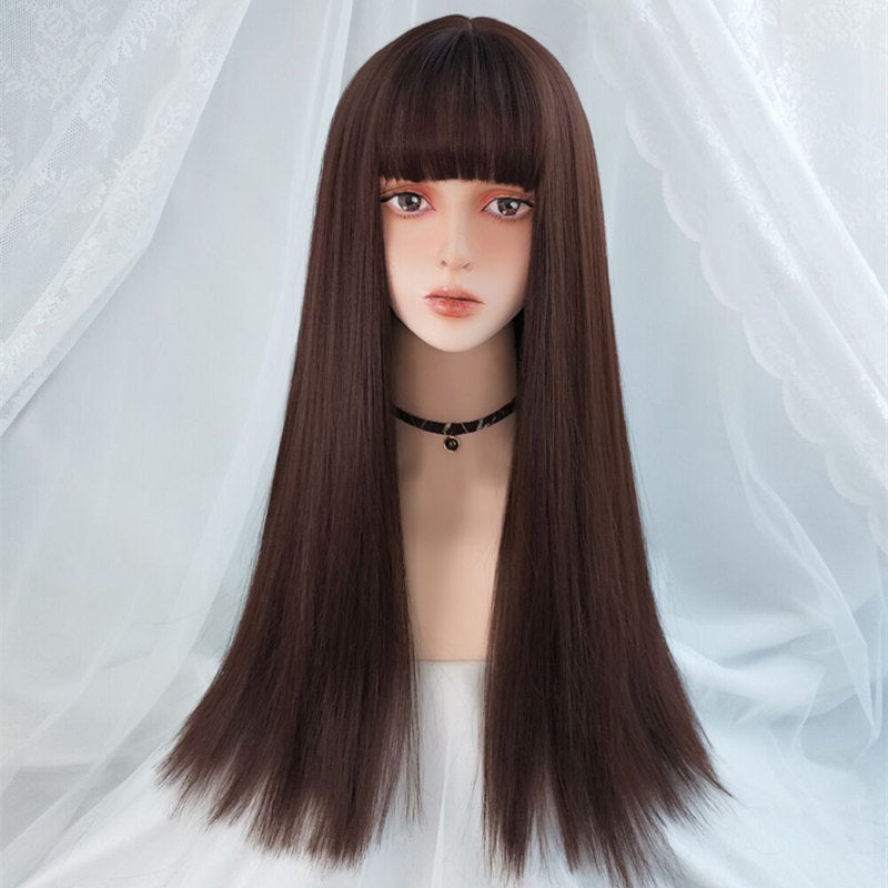 Long Straight Air Bangs Human Hair Wigs