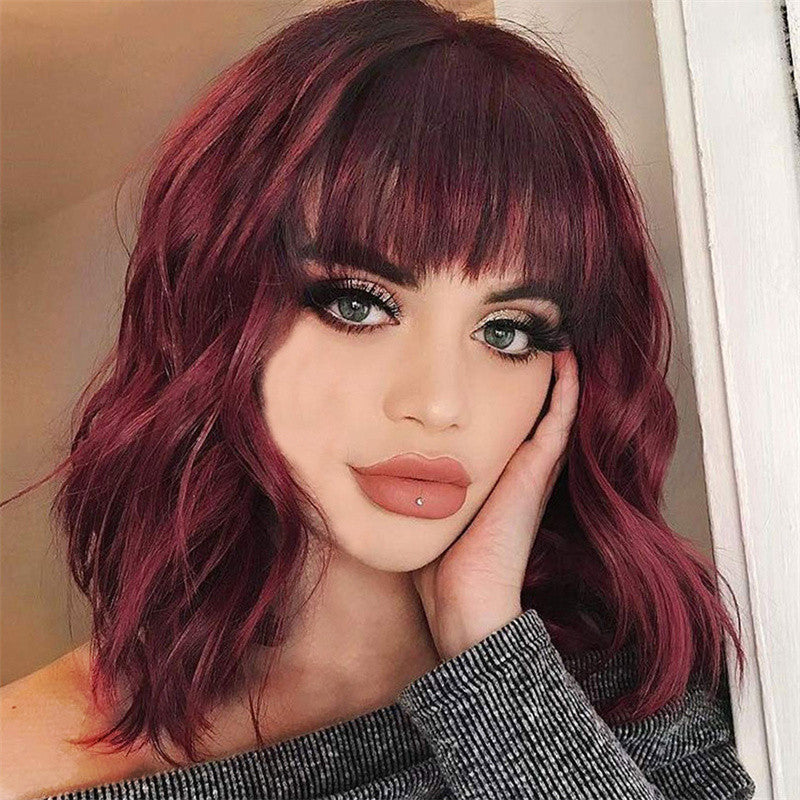 Corn Curler Wine Red Curly Hair Wigs