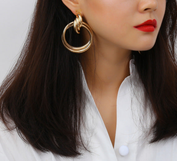 Oversized Hollow Round Alloy Drop Earrings