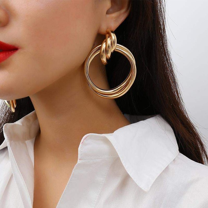 Oversized Hollow Round Alloy Drop Earrings