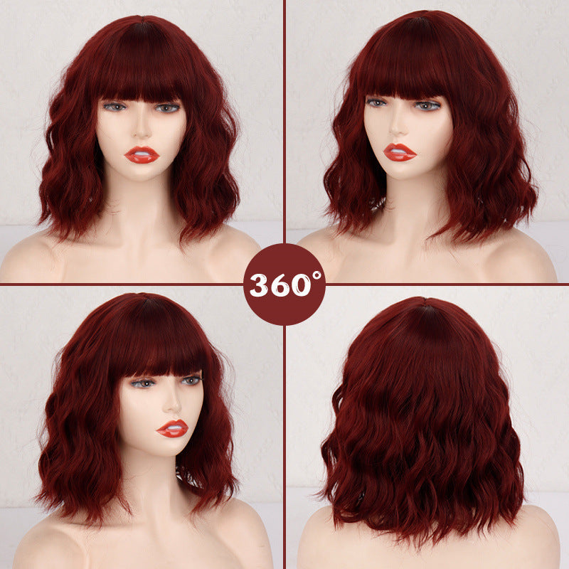 Corn Curler Wine Red Curly Hair Wigs