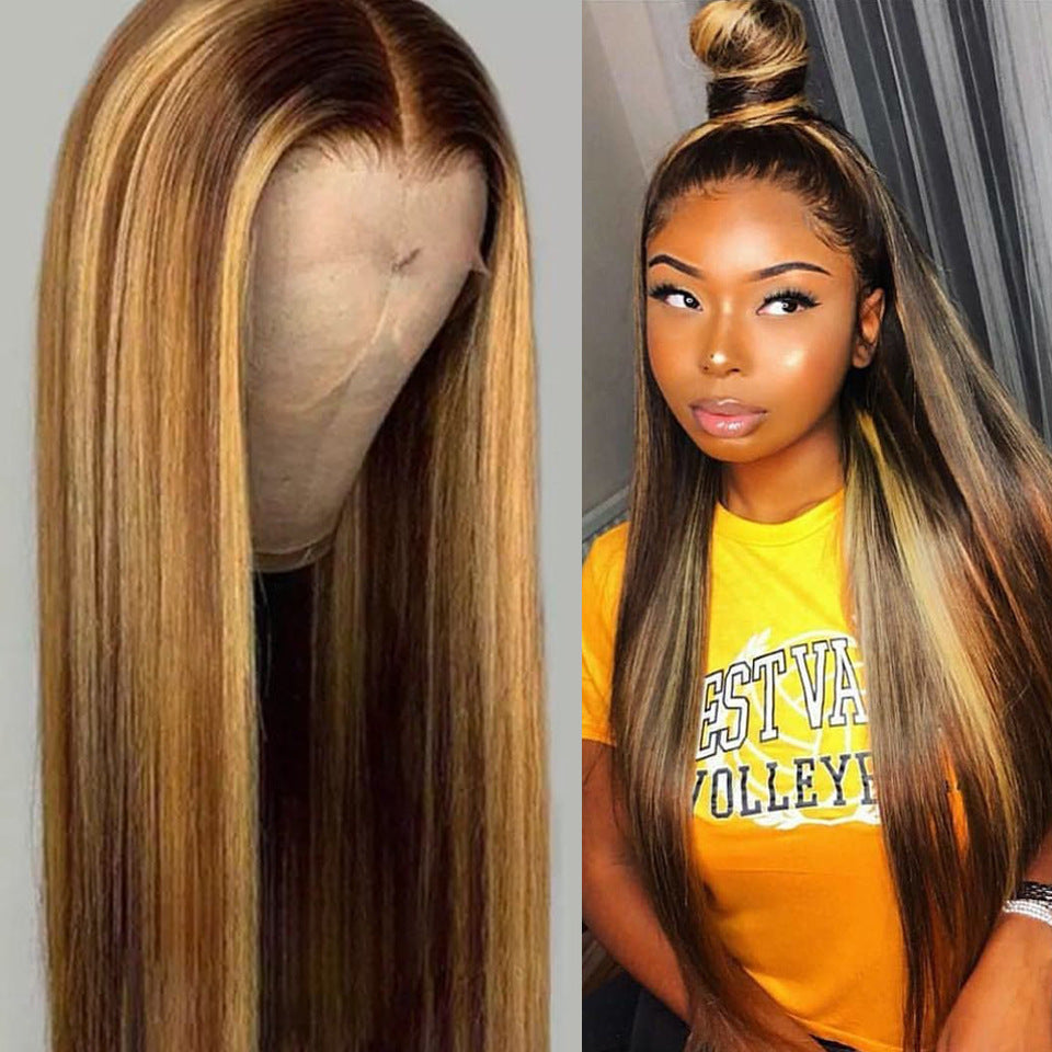 Mid-length straight Brown Pick Human Hair Wigs