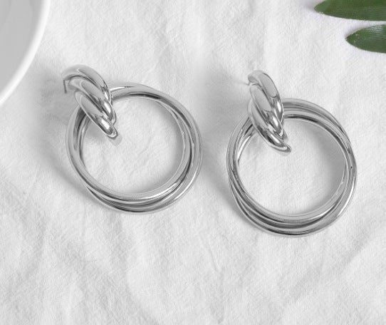 Oversized Hollow Round Alloy Drop Earrings