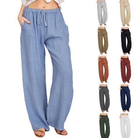 Loose Casual Pocket Drawstring Wide-leg Pants