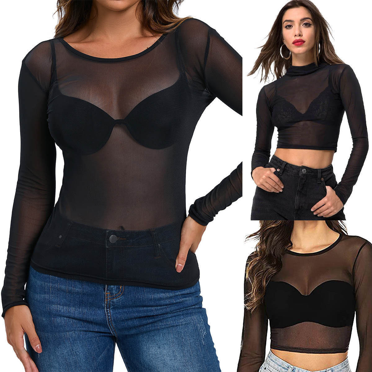 Slim-fit See-through Tight Mesh Top