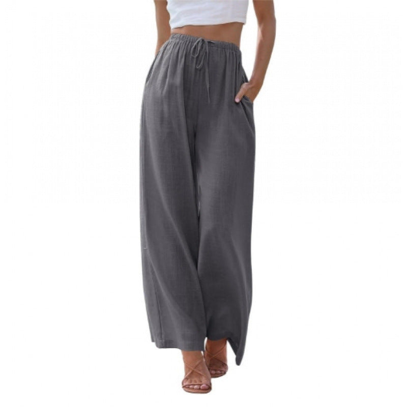 Loose Casual Pocket Drawstring Wide-leg Pants