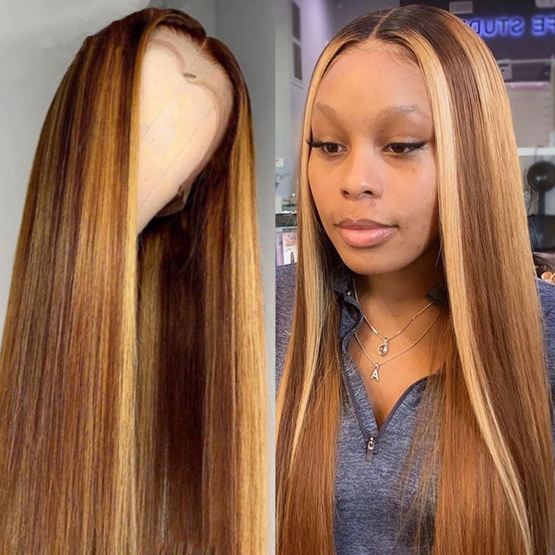 Mid-length straight Brown Pick Human Hair Wigs