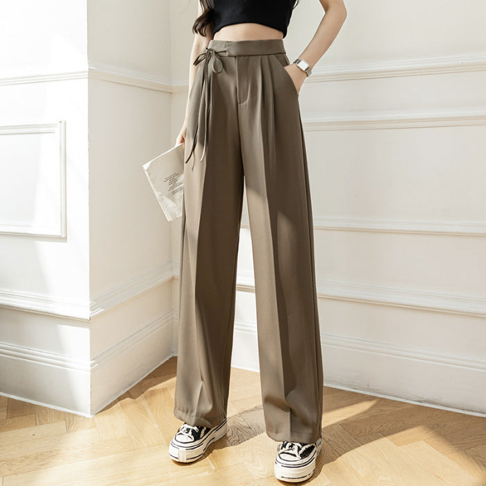 High Waist Drooping Straight Lace-up Suit Pants