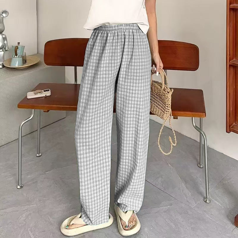 Plaid Casual Wide-leg Pants