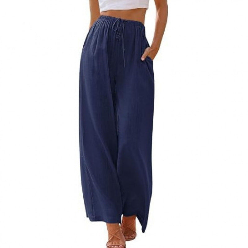 Loose Casual Pocket Drawstring Wide-leg Pants