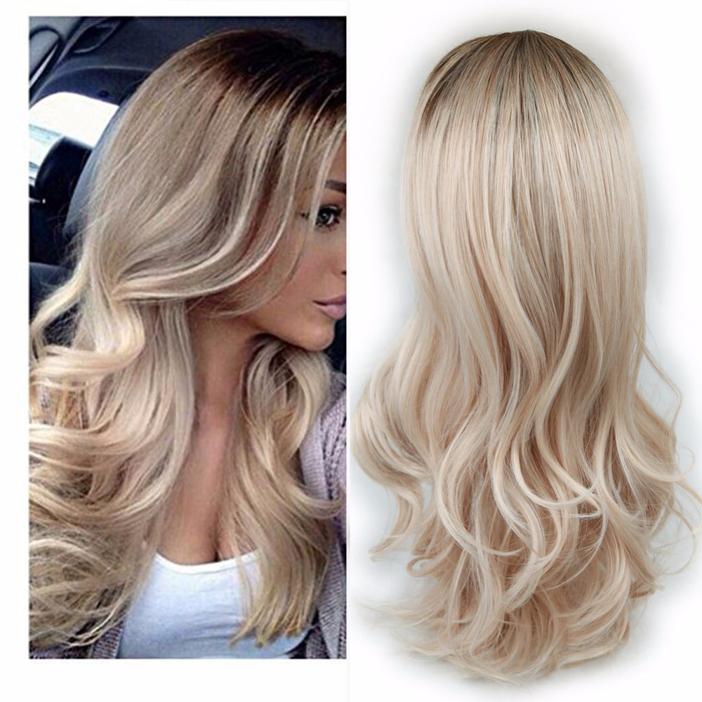 Blonde Ombre Black Root Curly Hair Wigs