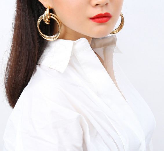 Oversized Hollow Round Alloy Drop Earrings