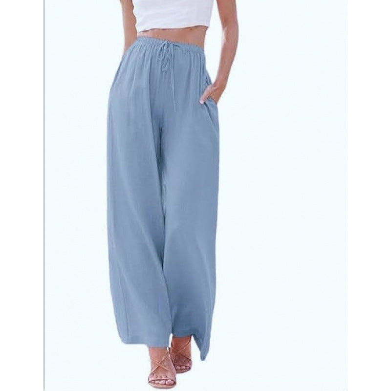 Loose Casual Pocket Drawstring Wide-leg Pants