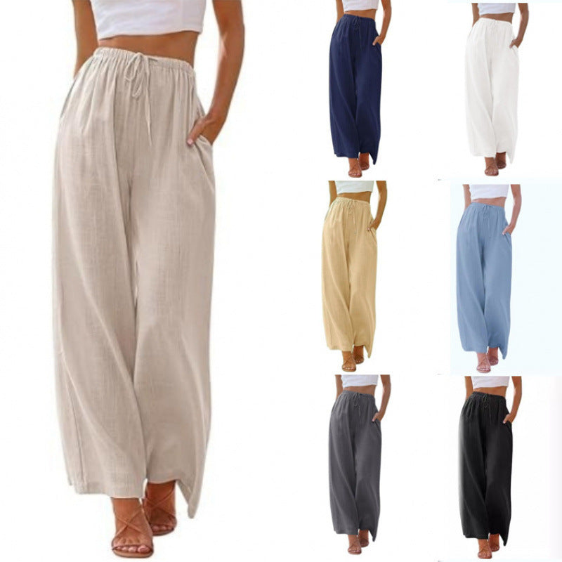 Loose Casual Pocket Drawstring Wide-leg Pants