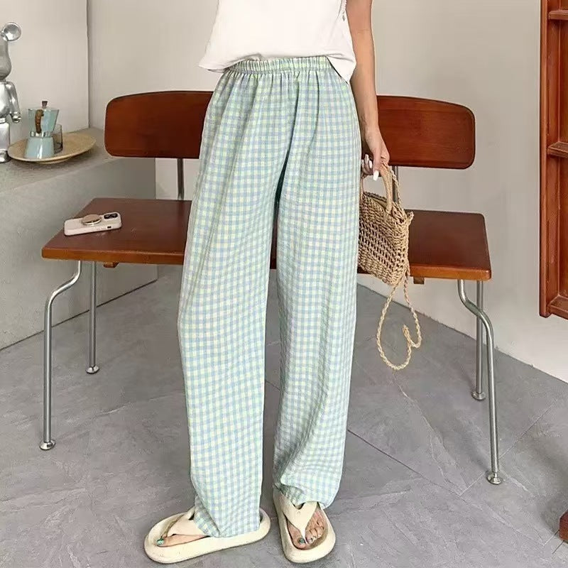 Plaid Casual Wide-leg Pants
