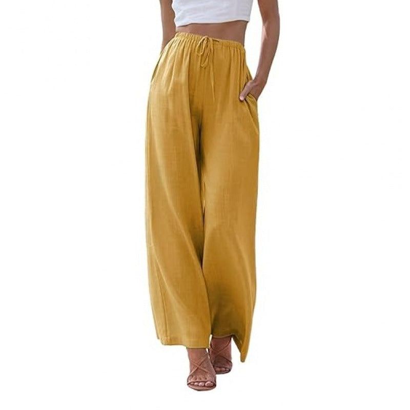 Loose Casual Pocket Drawstring Wide-leg Pants