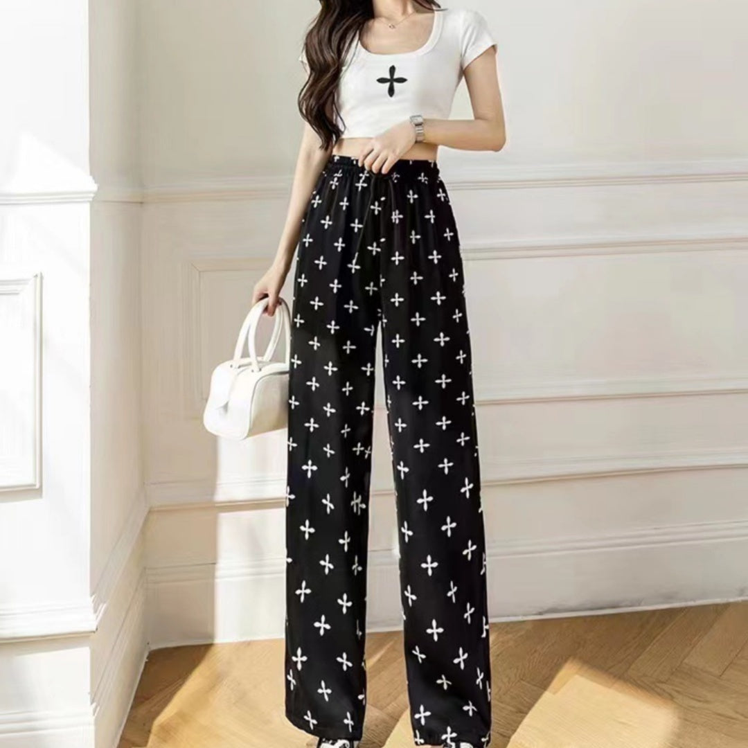 Ice Silk Ink Painting Wide-leg Pants
