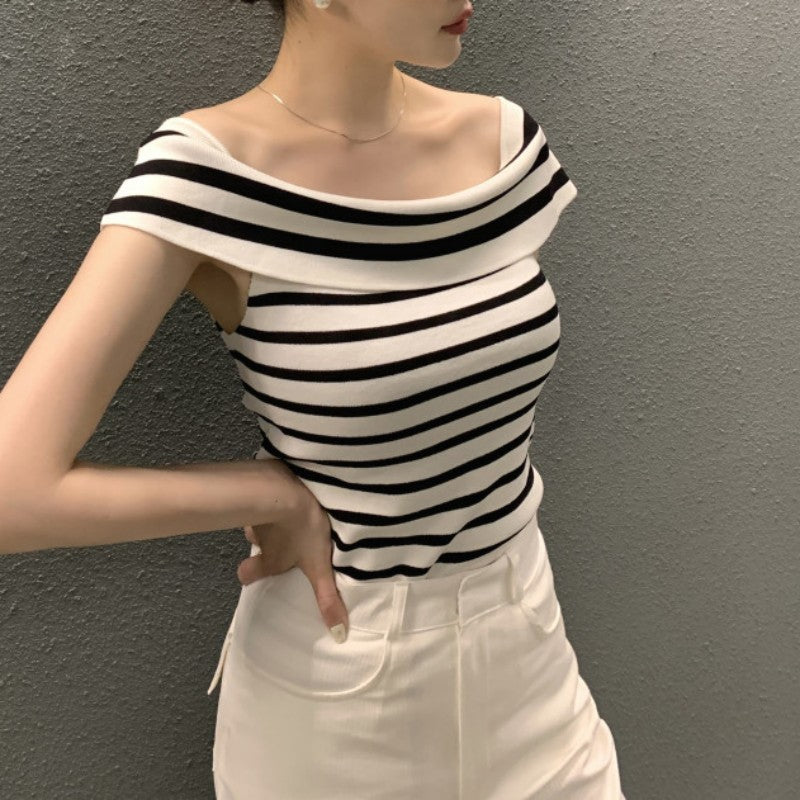 Striped Short-sleeved Sweater Top