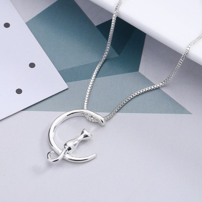 Cat Moon Pendant Necklace