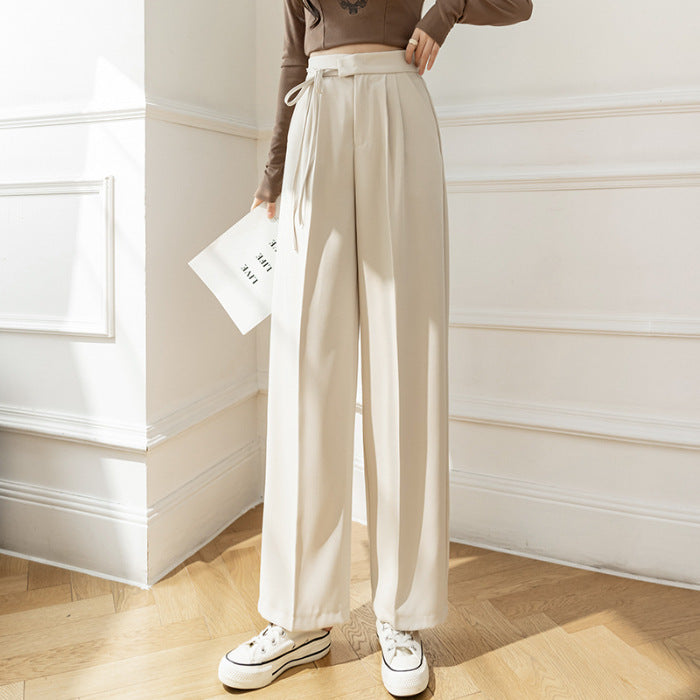 High Waist Drooping Straight Lace-up Suit Pants