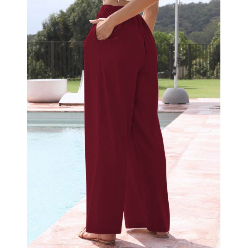 Loose Casual Pocket Drawstring Wide-leg Pants