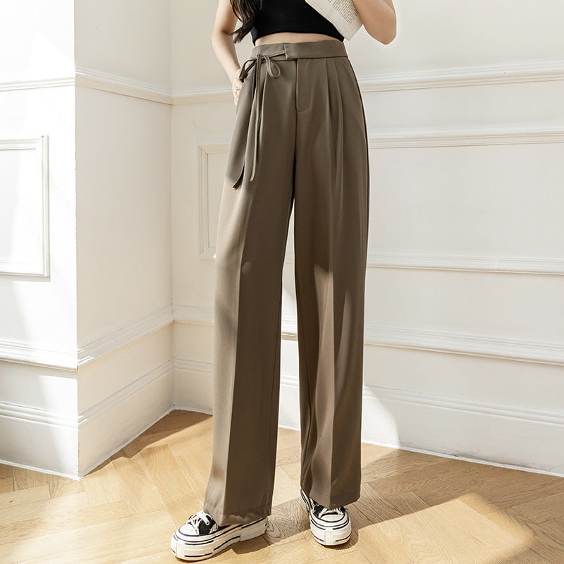 High Waist Drooping Straight Lace-up Suit Pants