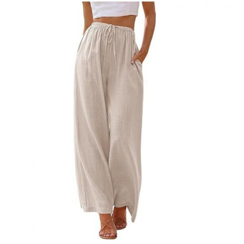 Loose Casual Pocket Drawstring Wide-leg Pants