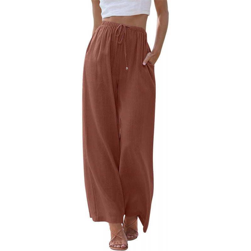 Loose Casual Pocket Drawstring Wide-leg Pants