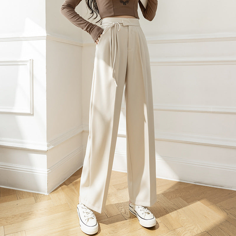 High Waist Drooping Straight Lace-up Suit Pants