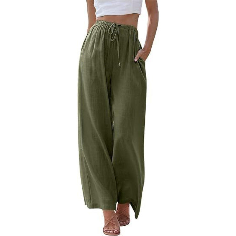 Loose Casual Pocket Drawstring Wide-leg Pants