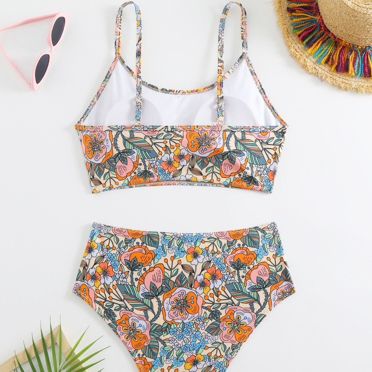 Print High Waist Split Swimsuit