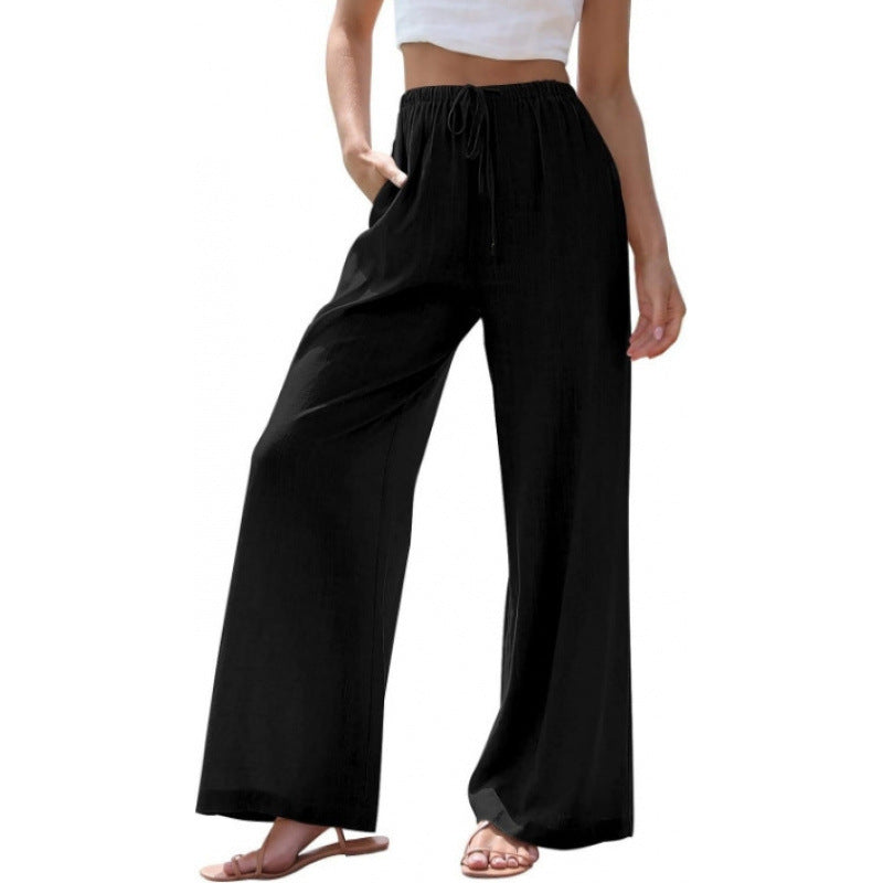 Loose Casual Pocket Drawstring Wide-leg Pants