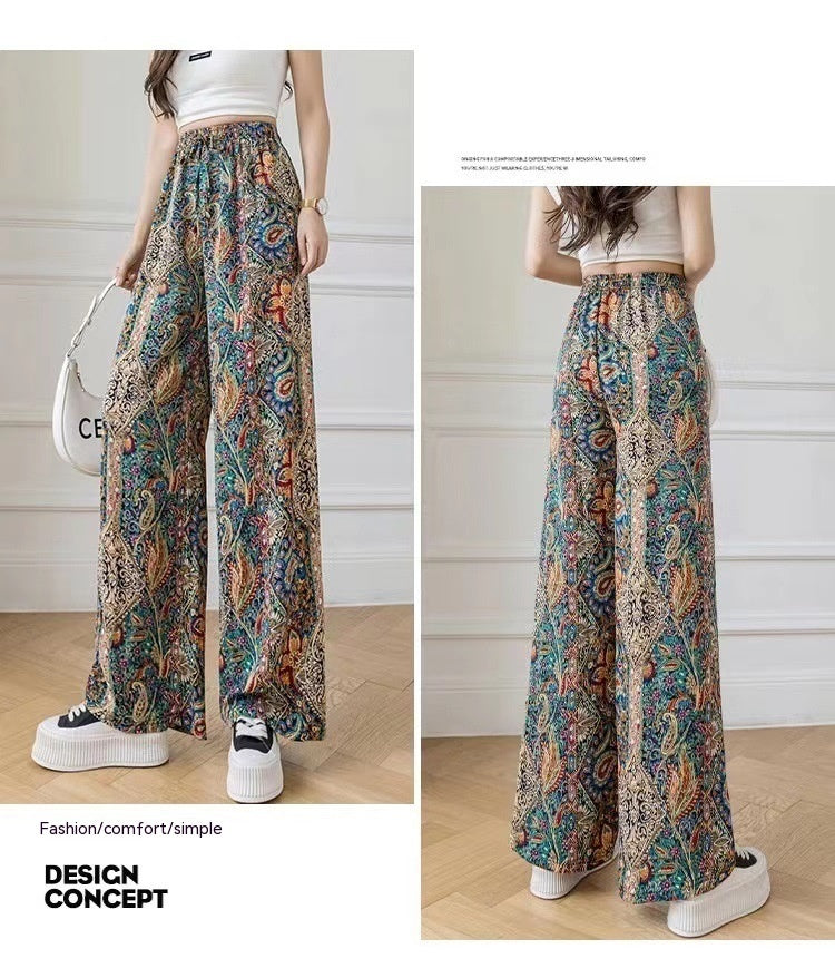 Ice Silk Ink Painting Wide-leg Pants