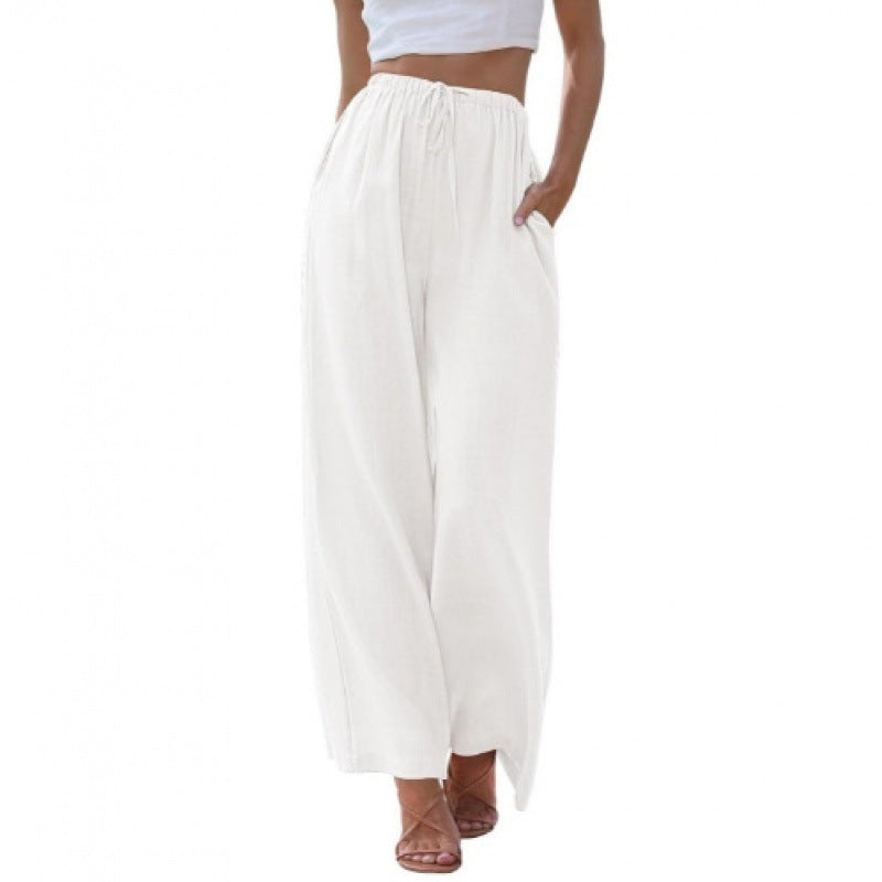 Loose Casual Pocket Drawstring Wide-leg Pants