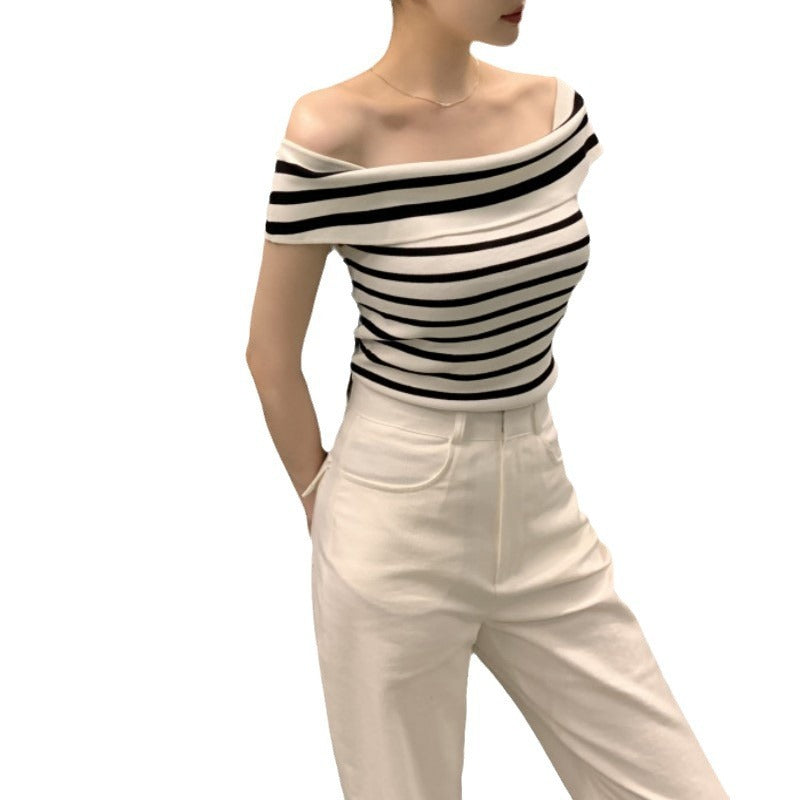 Striped Short-sleeved Sweater Top